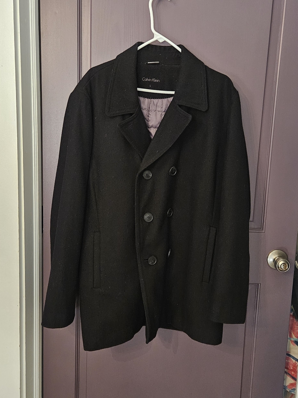 Calvin Klein Classic Black Double-Breasted Pea Coat